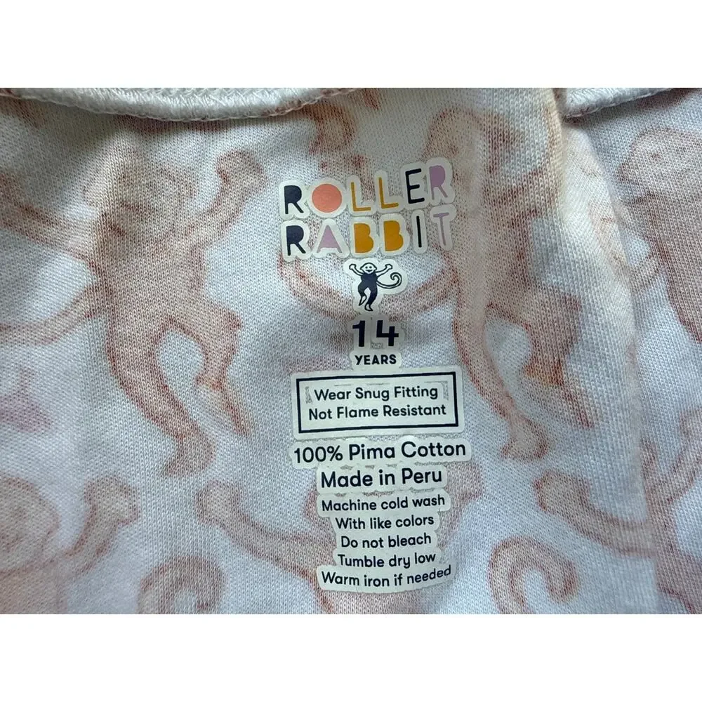 Roller Rabbit Orange Monkey Henley Pajama Top Size 14 years